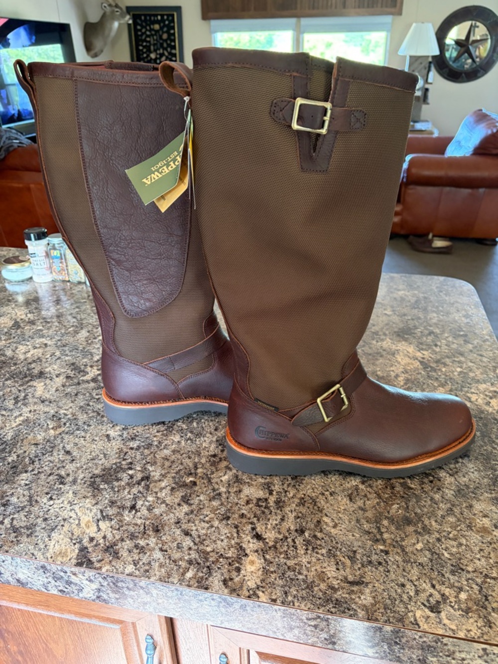 Chippewa Brown Leather waterproof Boot Interior with Gold Logo